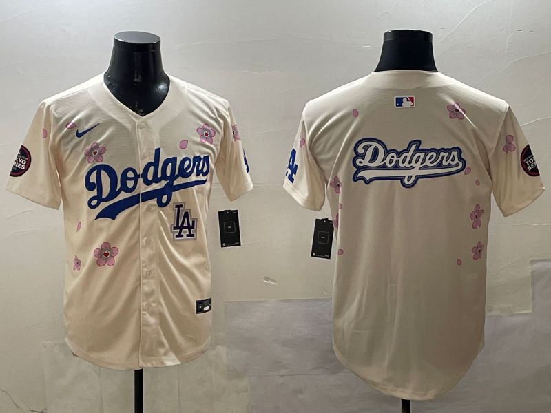 Men Los Angeles Dodgers Blank Cream Sakura Edition 2025 Nike MLB Jersey style 20